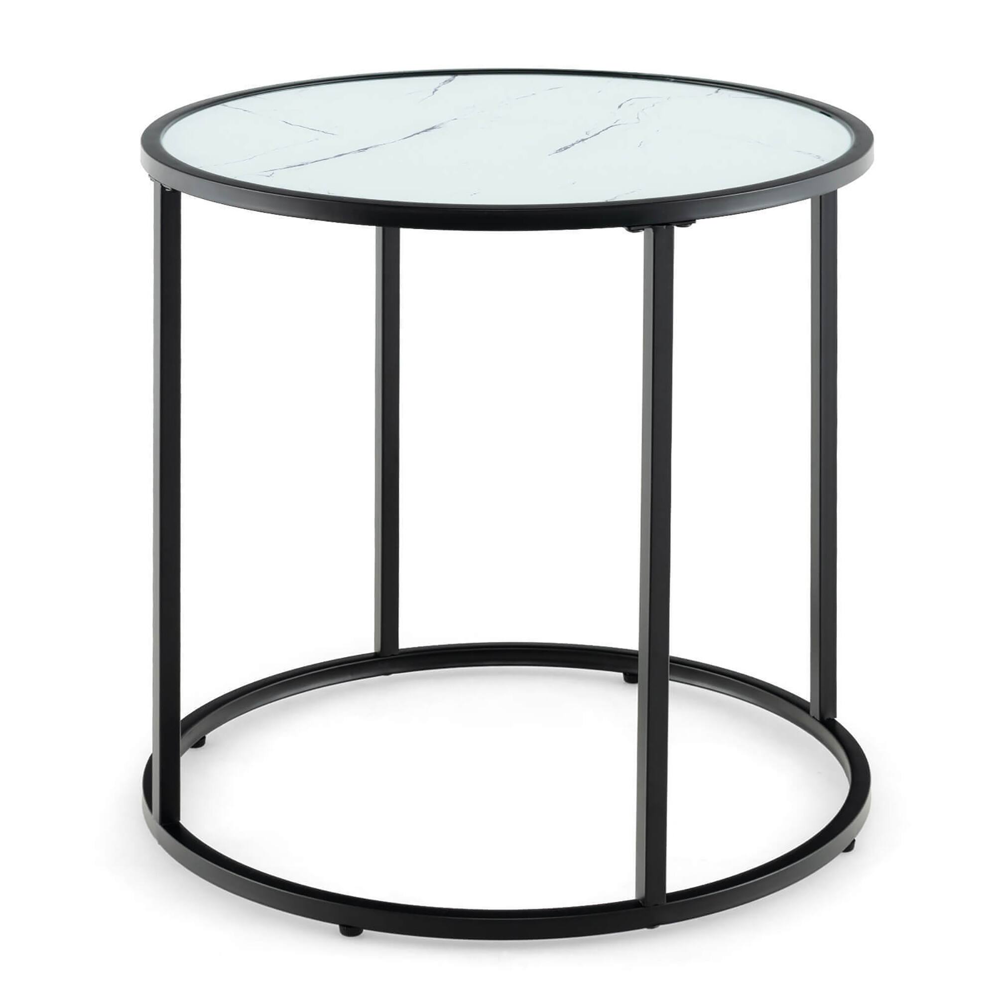Alt View 8. Gymax - Gymax 2PCS Glass End Table 20'' Round Side Table w/ Metal Frame & Faux Marble Glass Top - Black, White.