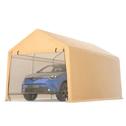 Front. Costway - Costway 9x17 ft Heavy Duty Carport Canopy PE Car Tent Steel Outdoor Garage Shelter - Yellow.