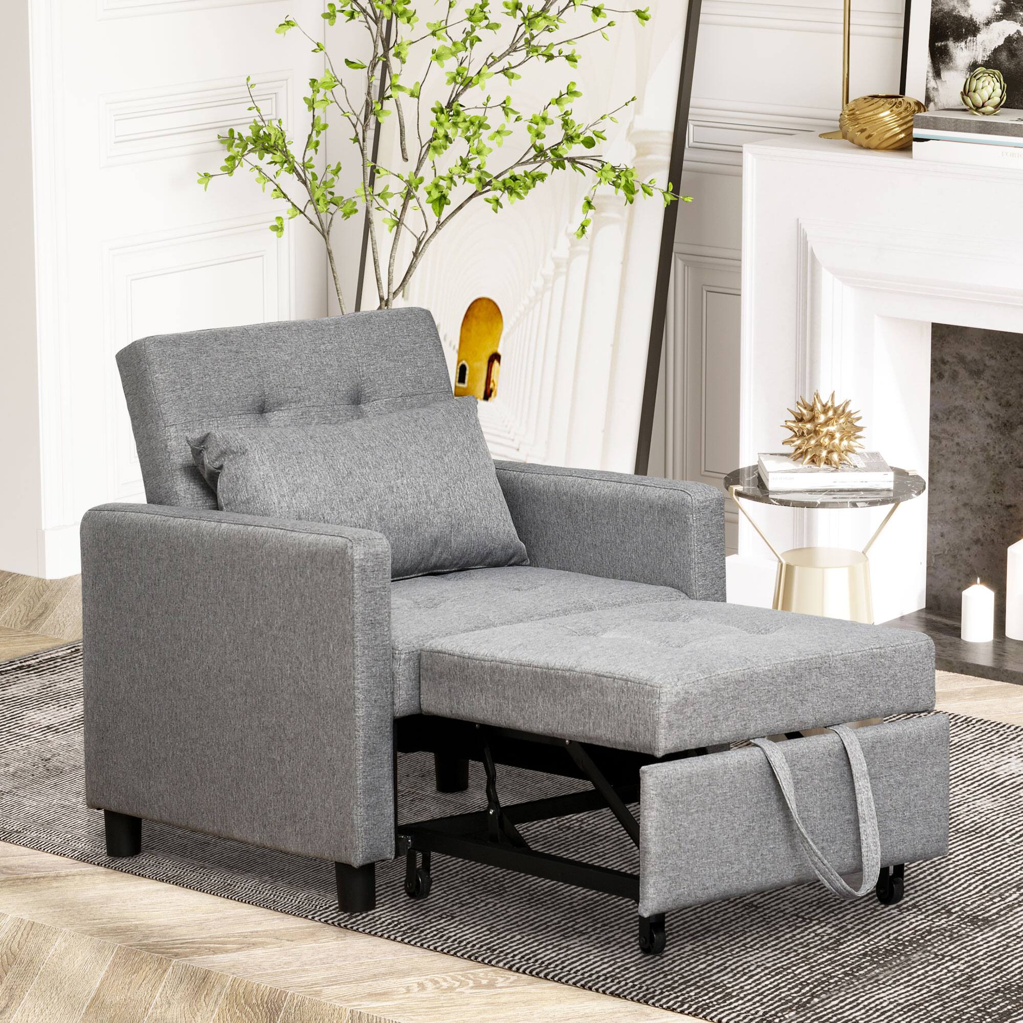 Angle. Homcom - Convertible Sofa Lounger with Adjustable Backrest - Grey.
