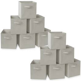 Casafield - (Set of 12) Collapsible Fabric Cubes - Storage Bins - Light Gray