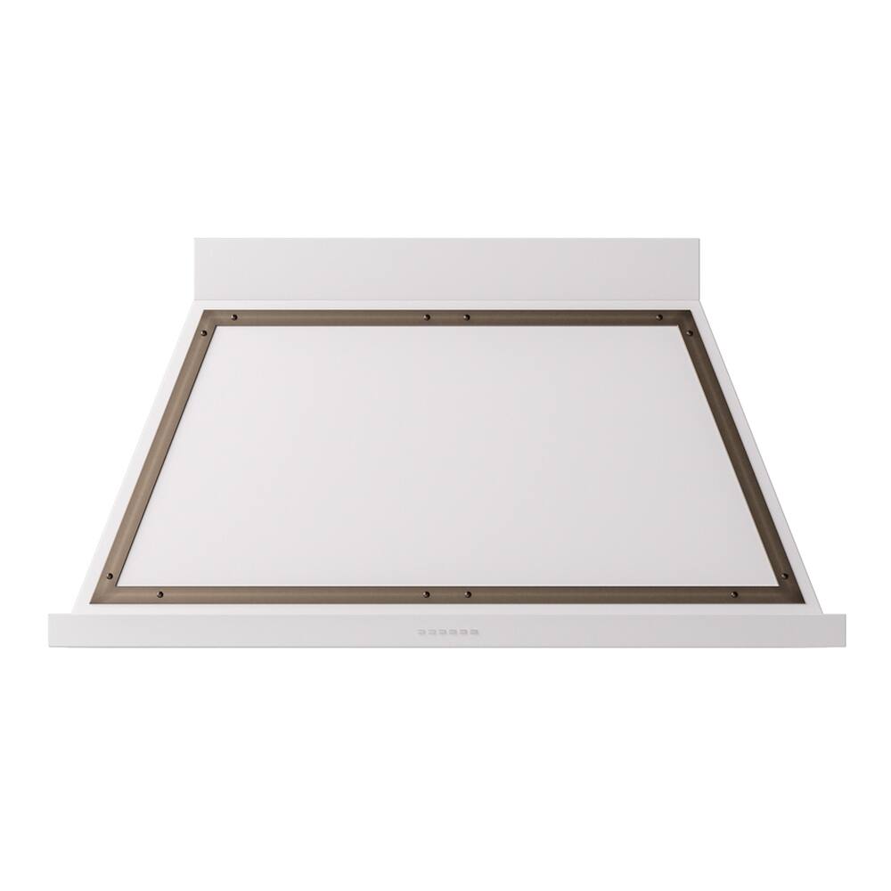 Front. ILVE - ILVE Nostalgie II Noblesse 48 inch Ducted Wall Mount Range Hood with 600 CFM (White, Burnished Trim) - White.