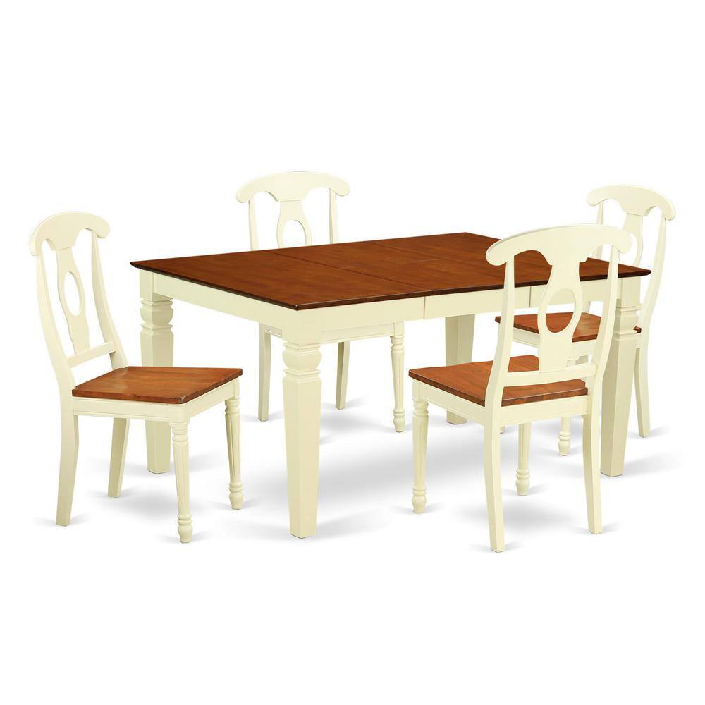 Front. East West Furniture - 5 Pc Kitchen table set with a Dinning Table and 4 Wood Dining Chairs in Buttermilk and Cherry - Buttermilk & Cherry.