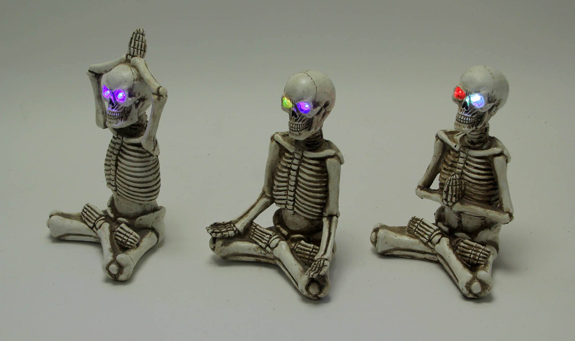 Alt View 1. Zeckos - Bone Stretchers Yoga Skeleton Figurines with LED Eyes Set of 3 - Off-white.