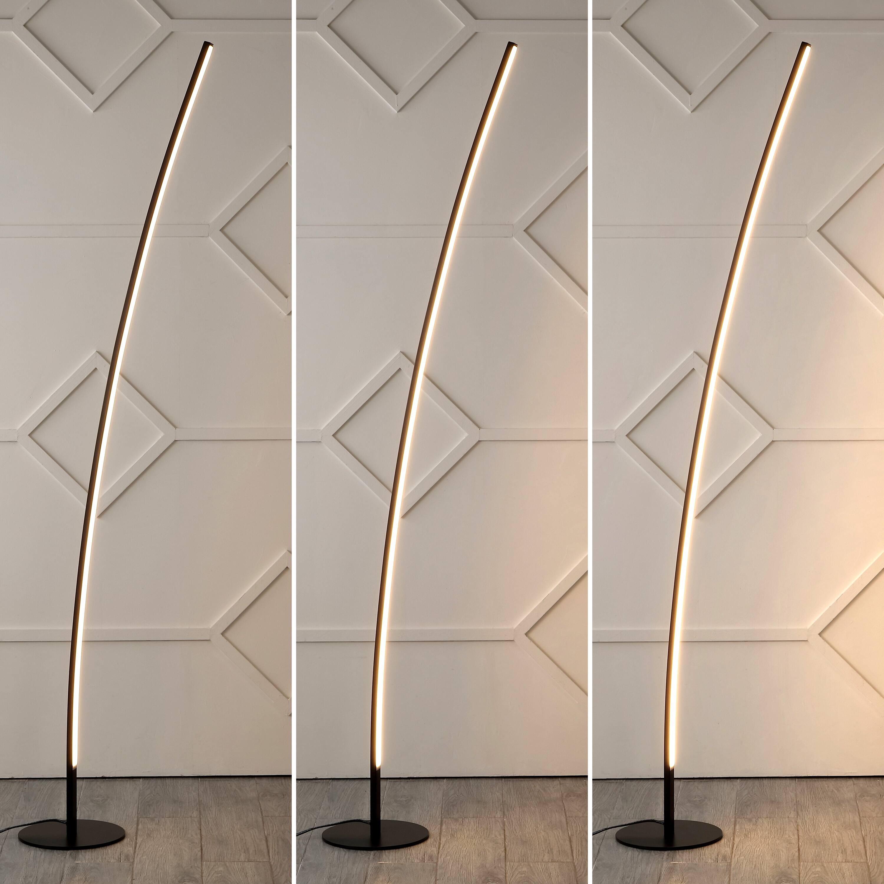 Alt View 5. Jonathan Y - Malthe 71" Modern Contemporary Aluminum/Iron Arc Integrated LED Floor Lamp, Black - Black.
