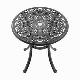 RYHNUYNE - 26.77" Round Cast Aluminum Patio Dining Table with Umbrella Hole for Garden Deck Balcony - Black