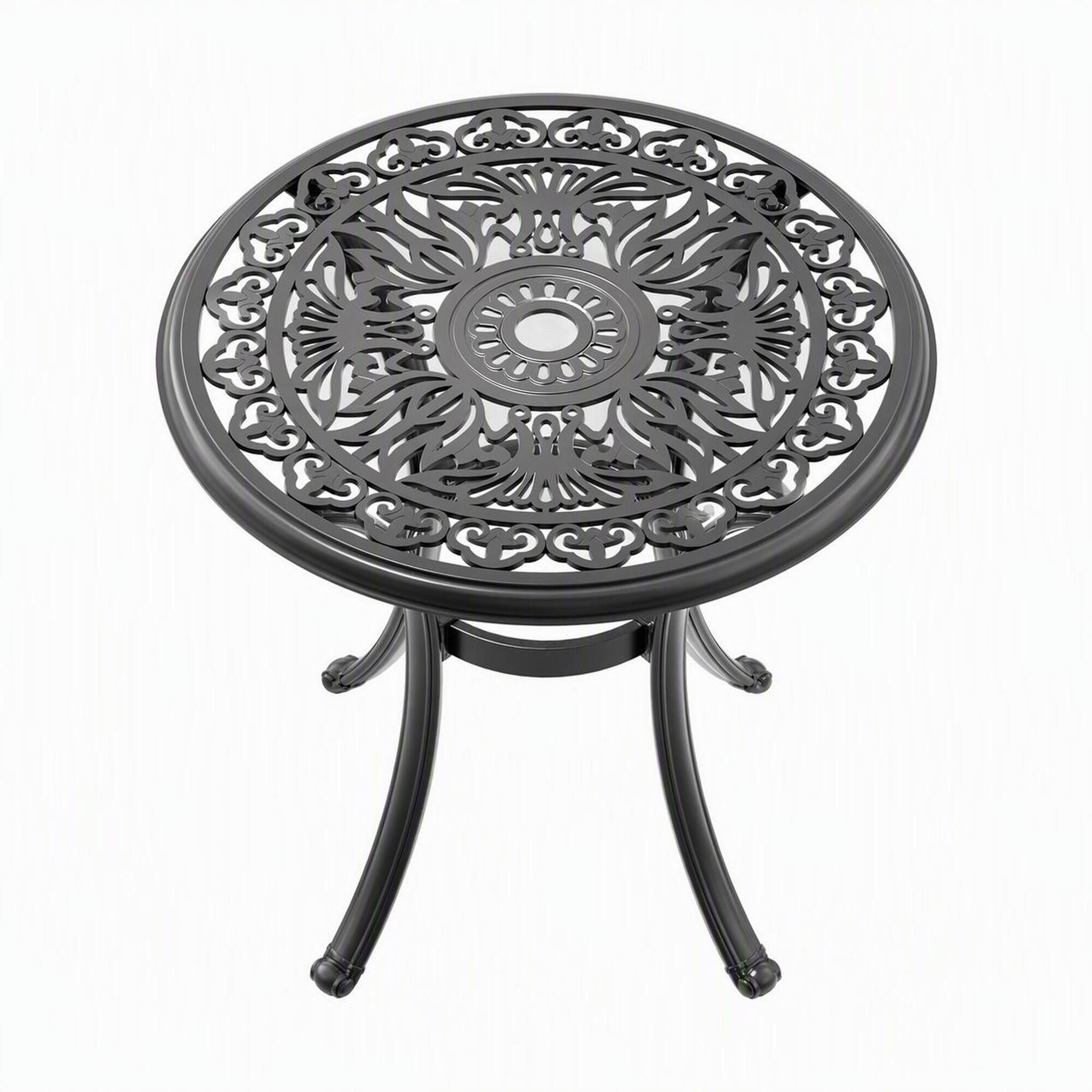 Front. RYHNUYNE - 26.77" Round Cast Aluminum Patio Dining Table with Umbrella Hole for Garden Deck Balcony - Black.