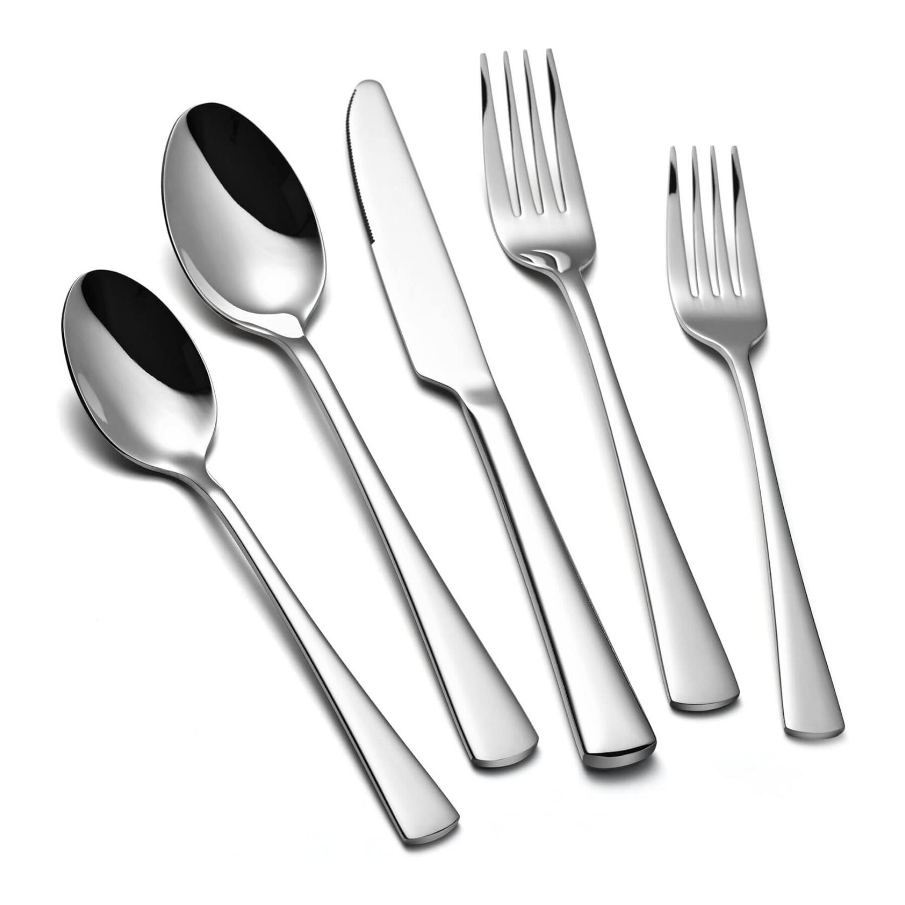 Front. Dazzed Corner - Silverware Set for 8, 40-Piece Stainless Steel Flatware Set - Silver.