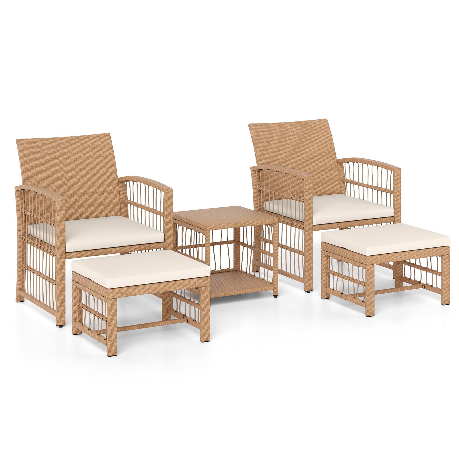 Alt View 4. Gymax - Gymax Set of 5 Patio Conversation Set PE Rattan Balcony Furniture Set w/ Cushions Natural - White.
