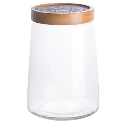 Front. Gibson - Cravings By Chrissy Teigen 5.75 Inch Glass Canister with Wood Lid - Clear.