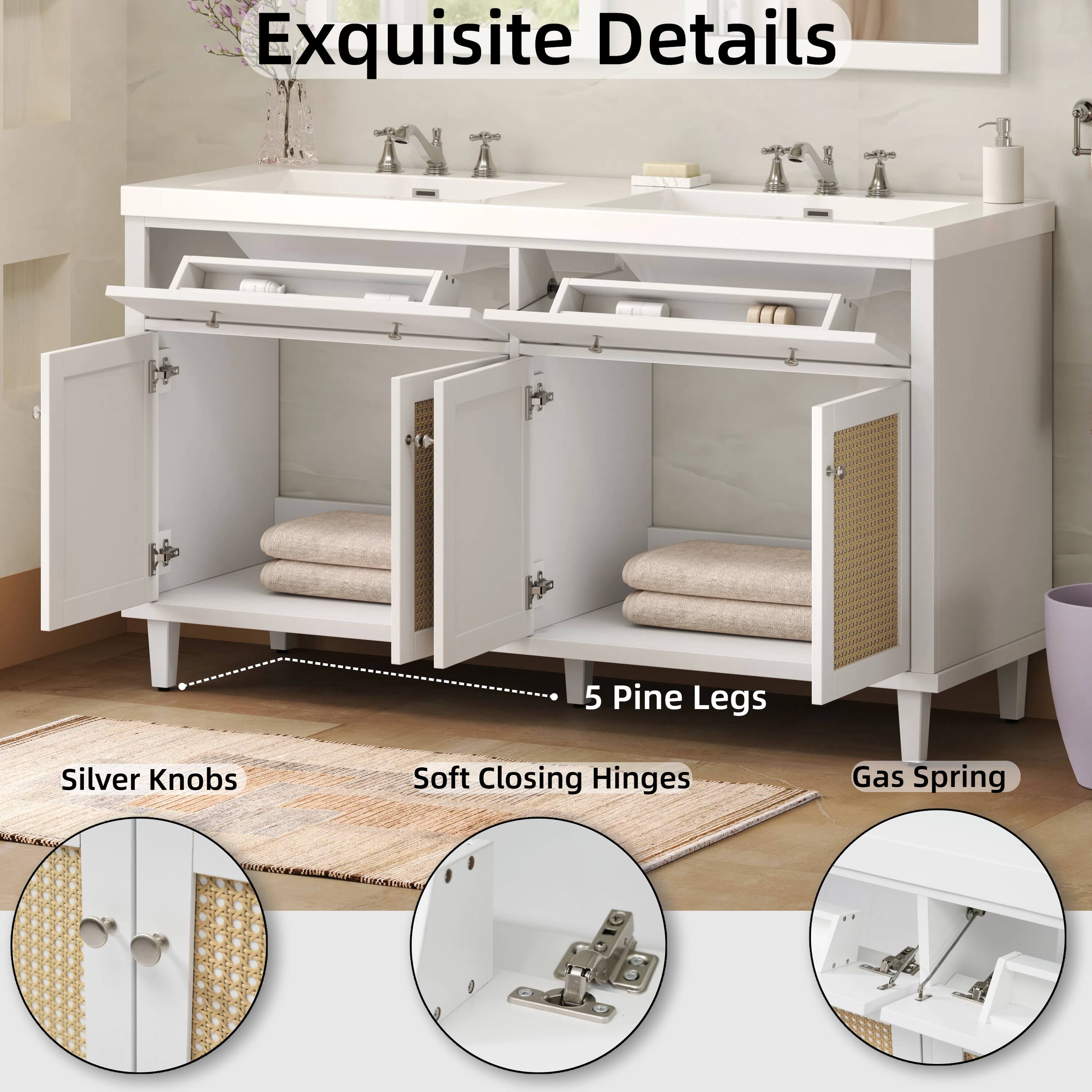 Exquisite Details  
- 5 Pine Legs  
- Silver Knobs  
- Soft Closing Hinges  
- Gas Spring