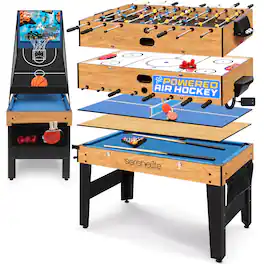 SereneLife - SLMTARHK006 6-in-1 Multi-Game Table, Air Hockey, Foosball, Pool, Ping Pong, Basketball, Table Tennis