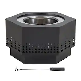 SUNJOY - Black 28" Round Cut-Out Style Smokeless Fire Pit Portable Wood Burning Firepit with Removable Ash Pan - Black, 28" Round Cut-Out