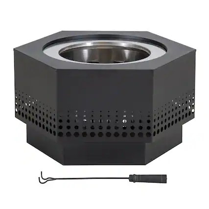 Front. SUNJOY - Sunjoy Black 28" Round Cut-Out Style Smokeless Fire Pit Portable Wood Burning Firepit with Removable Ash Pan - Black, 28" Round Cut-Out.