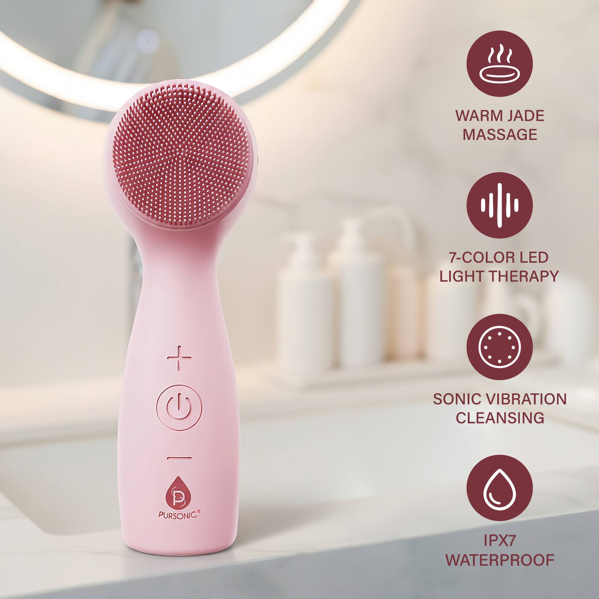 WARM JADE MASSAGE  
7-COLOR LED LIGHT THERAPY  
SONIC VIBRATION CLEANSING  
IPX7 WATERPROOF