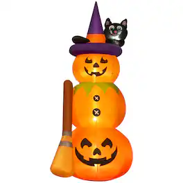 Outsunny - 6' Cute Halloween Decoration Inflatable Pumpkin Man with Black Cat and Broom, Blow-Up LED Yard Display Indoor Outdoor - Orange