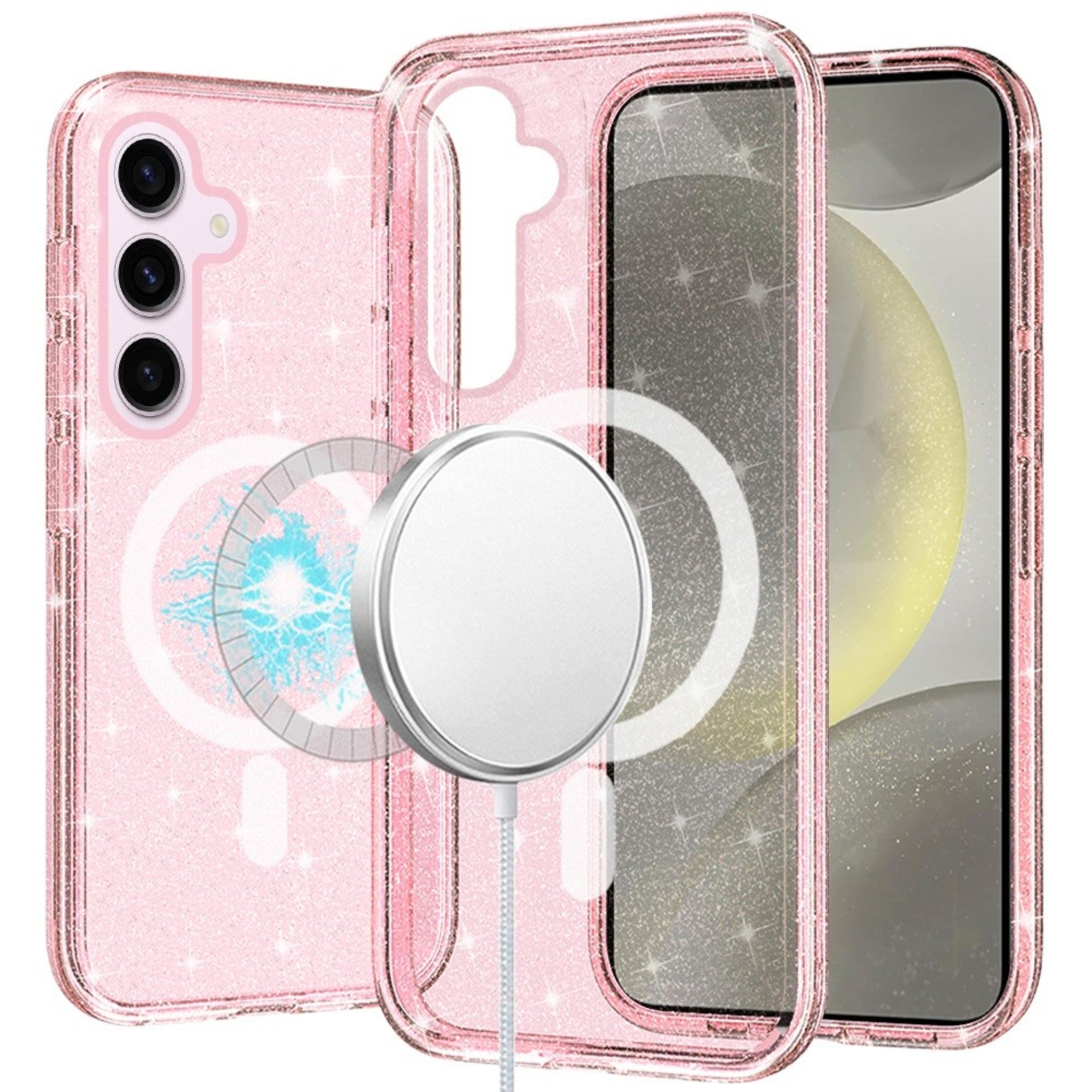 Kitcheniva - Magnetic Circle Glitter Translucent Plus Tempered Glass For Samsung S25/S24 - Pink price history on PriceWatchPro