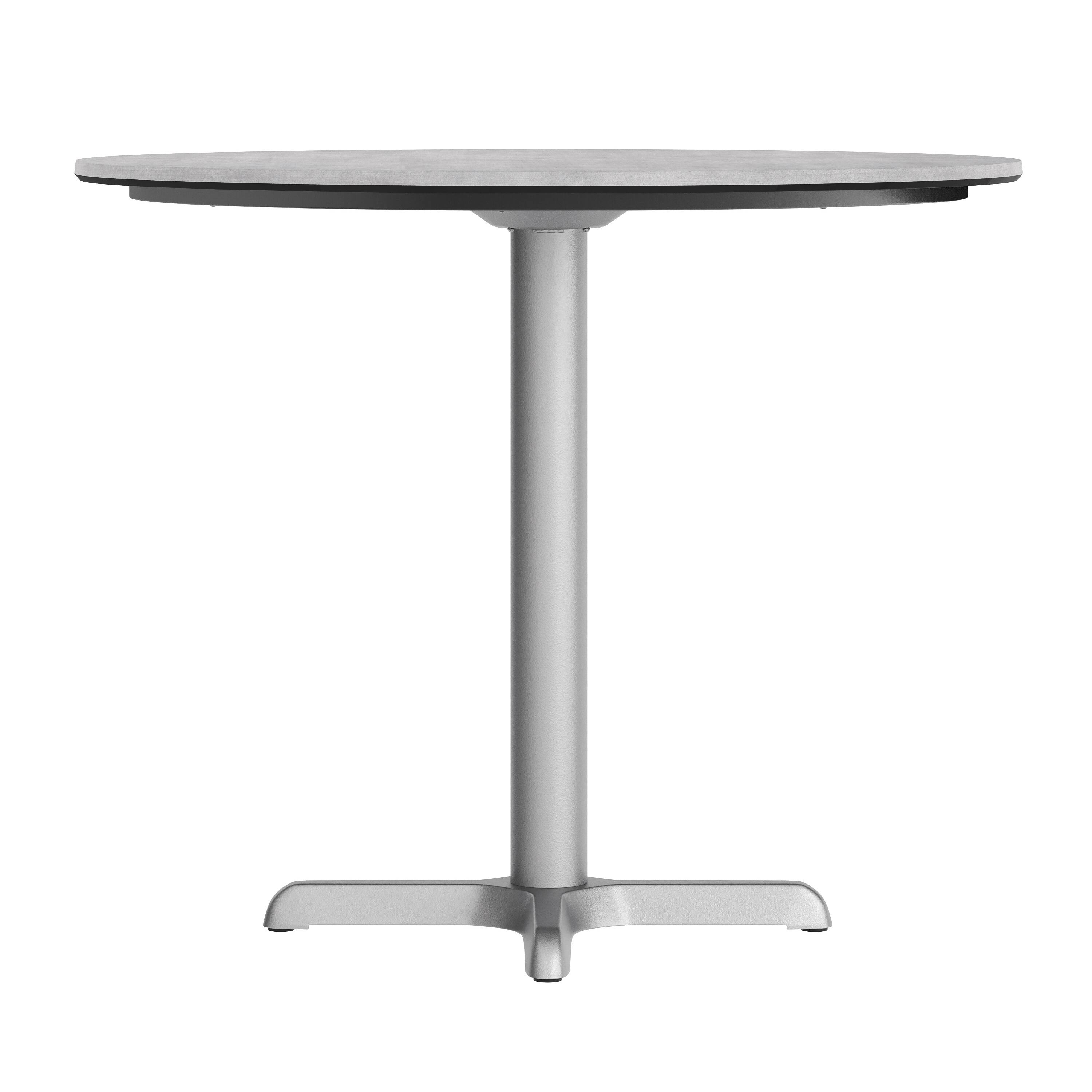 Alt View 7. Emma + Oliver - PureShield Indoor Outdoor Tabletop with Seam-Free Surface Innovation and Cast Iron Bistro Table Base - Gray Faux Concrete/Silver Base.