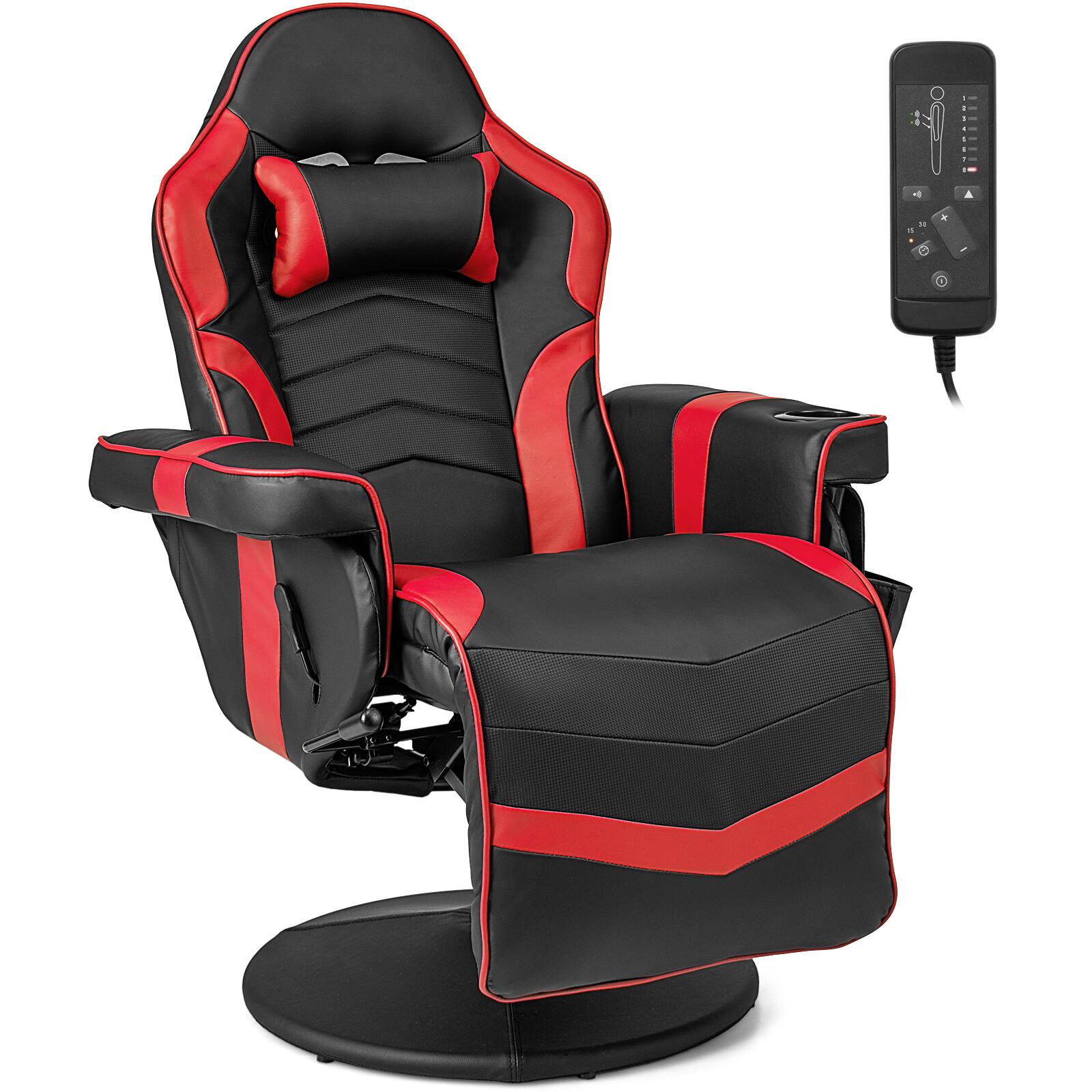 Front. WELLFOR - Massage Video Gaming Recliner Chair with Adjustable Height - Red.