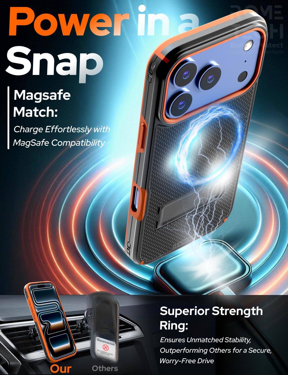 Power in a Snap

Magsafe Match: Charge Effortlessly with MagSafe Compatibility

Superior Strength Ring: Ensures Unmatched Stability, Outperforming Others for a Secure, Worry-Free Drive