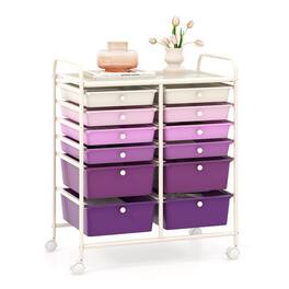 Costway - 12-Drawer Rolling Storage Cart Organizer Cart with 2 Sizes Plastic Drawers - Purple