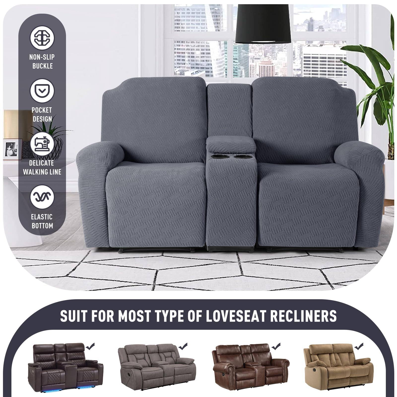 - Non-slip buckle
- Pocket design
- Delicate walking line
- Elastic bottom

Suit for most type of loveseat recliners