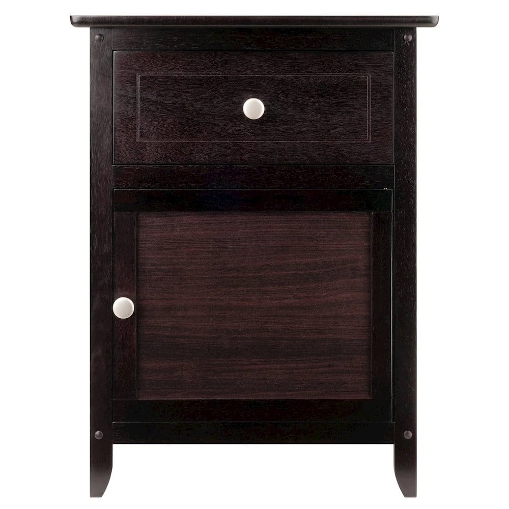 FurniFact - Farmhouse End Table With Storage Finish, Wooden Side Table And Drawer - Espresso