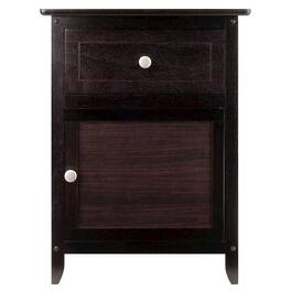 FurniFact - Farmhouse End Table With Storage Finish, Wooden Side Table And Drawer - Espresso