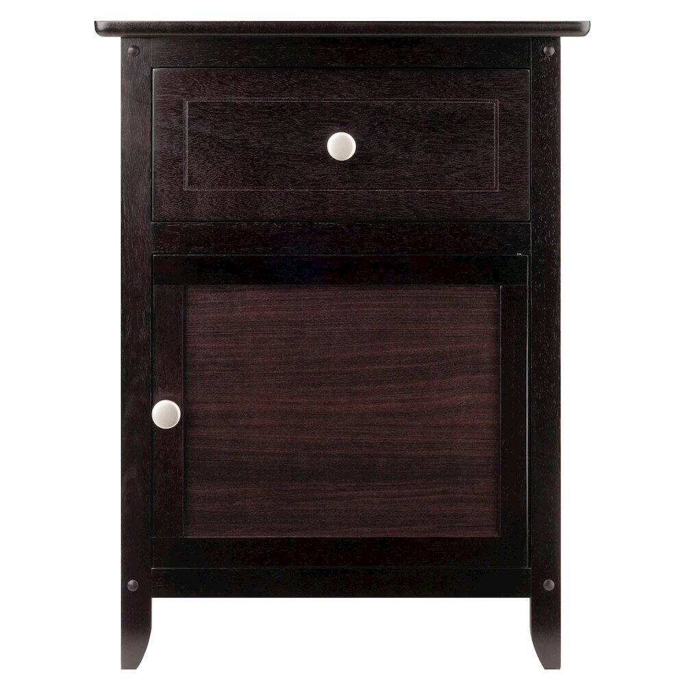Front. FurniFact - Farmhouse End Table With Storage Espresso Finish, Wooden Side Table And Drawer - Espresso.