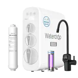 Waterdrop - G3P800 Tankless Under-Sink RO System, 800 GPD Membrane, UV Sterilizer, Black Smart LED Faucet, Extra ALK35 Filter - White