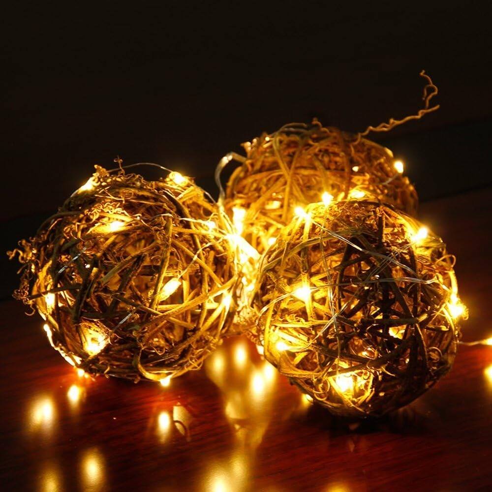 Left. THIRSTY TURTLE - 6 Pack Battery-Operated Fairy Lights, 3.3FT 20LED, Silvery Copper Wire, Warm White.