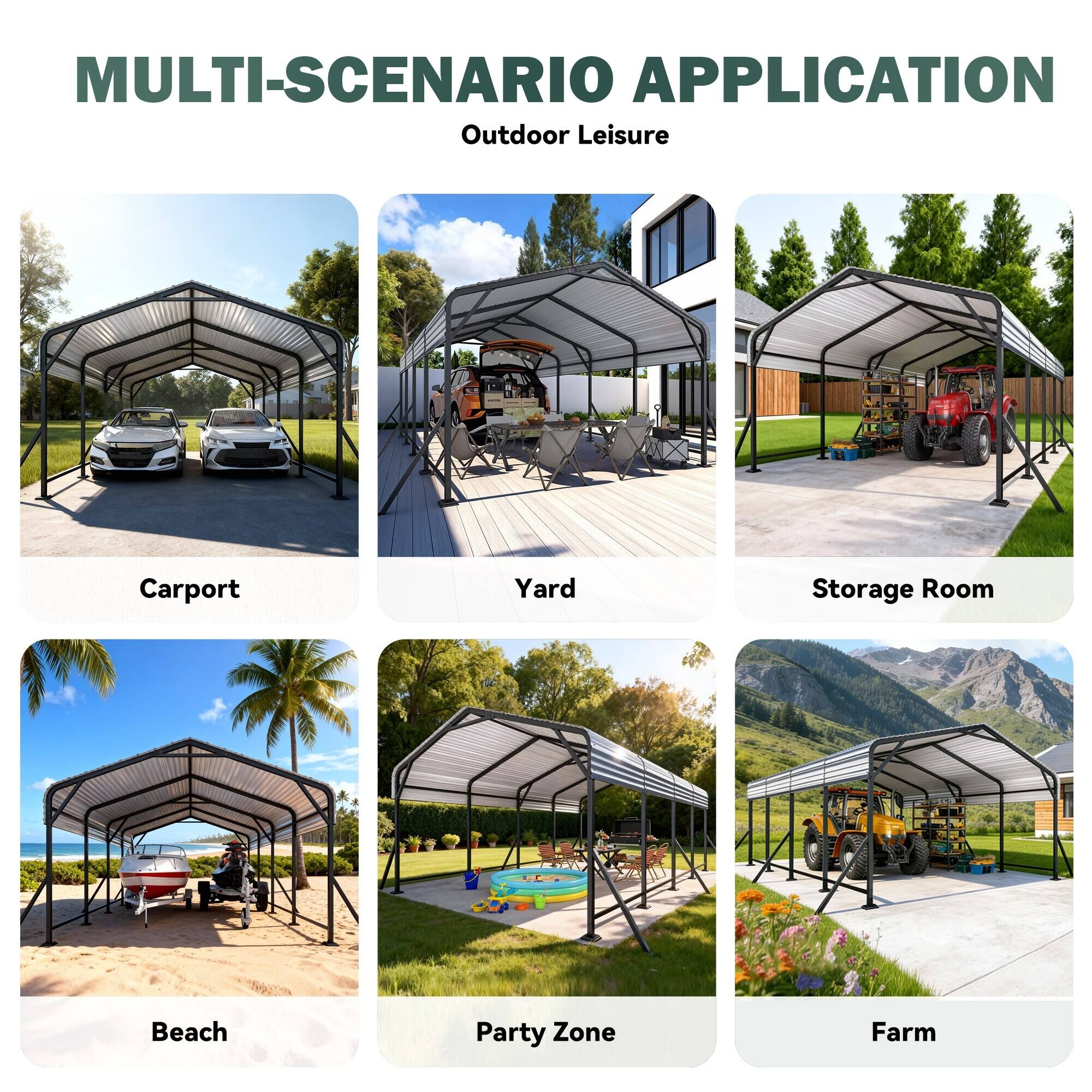MULTI-SCENARIO APPLICATION  
Outdoor Leisure  

Carport  
Yard  
Storage Room  
Beach  
Party Zone  
Farm