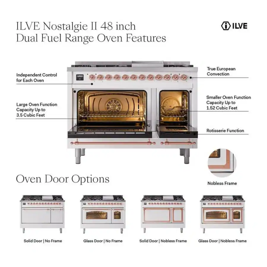 Total Control Cast ILVE Nostalgie II 48 inch Dual Fuel Range with 5.02 cu. ft. Total ...