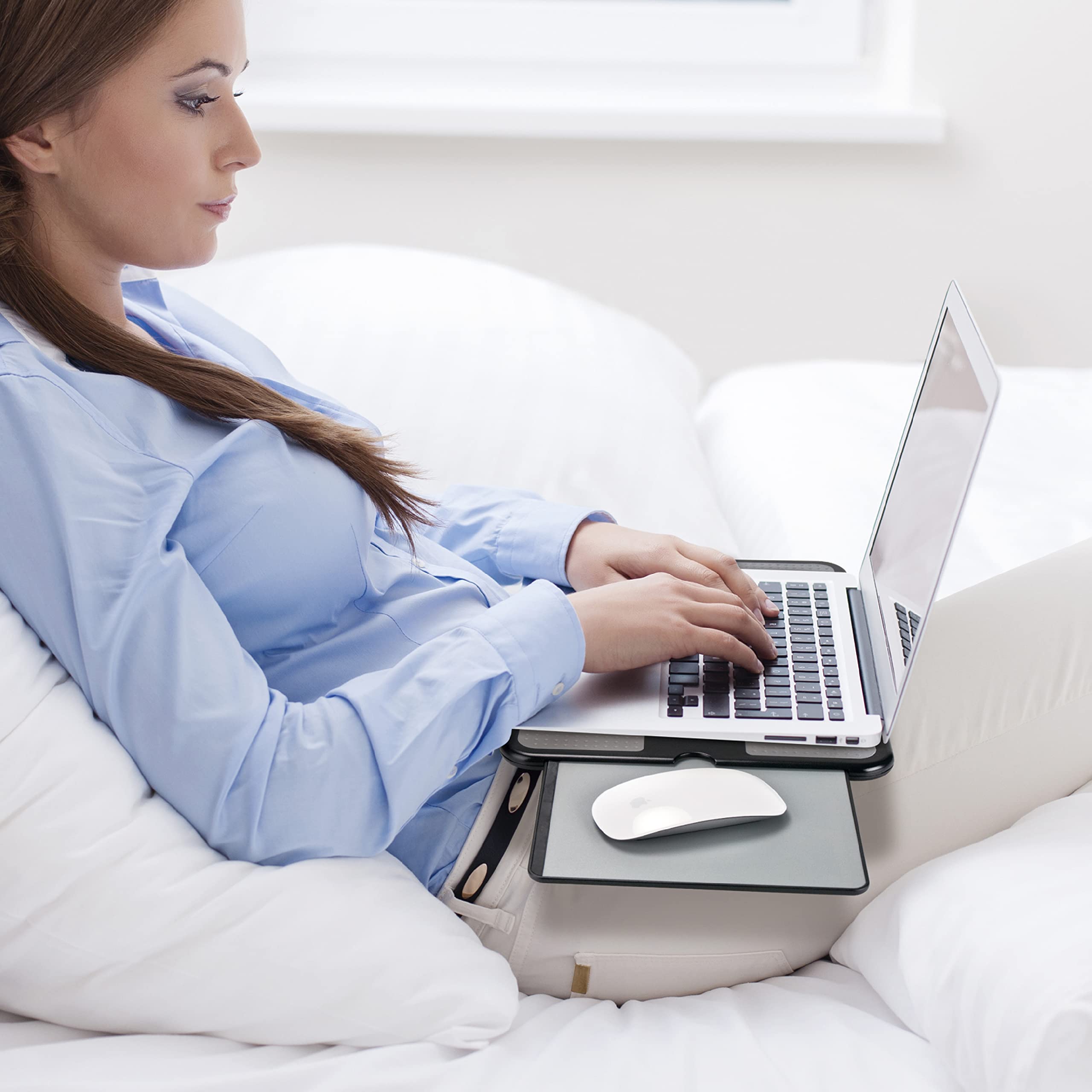 Alt View 3. HongFei - Laptop Lap Pad - Stand Pad w/ Retractable Mouse Tray, Anti-Slip Heat Shield Notebook Stand Table - Black and Gray.