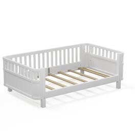 Boyel Living - Twin Size Wood Platform Bed for Kids with Low Profile and Safety Rails, (Patented Design) - White
