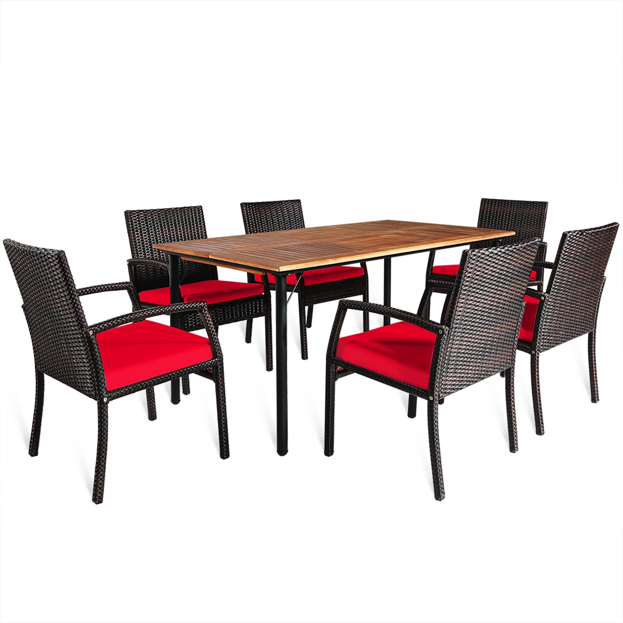 Alt View 1. Gymax - Gymax 7PCS Patio Dining Furniture Set Yard w/ Wooden Tabletop Red Cushions - Red.