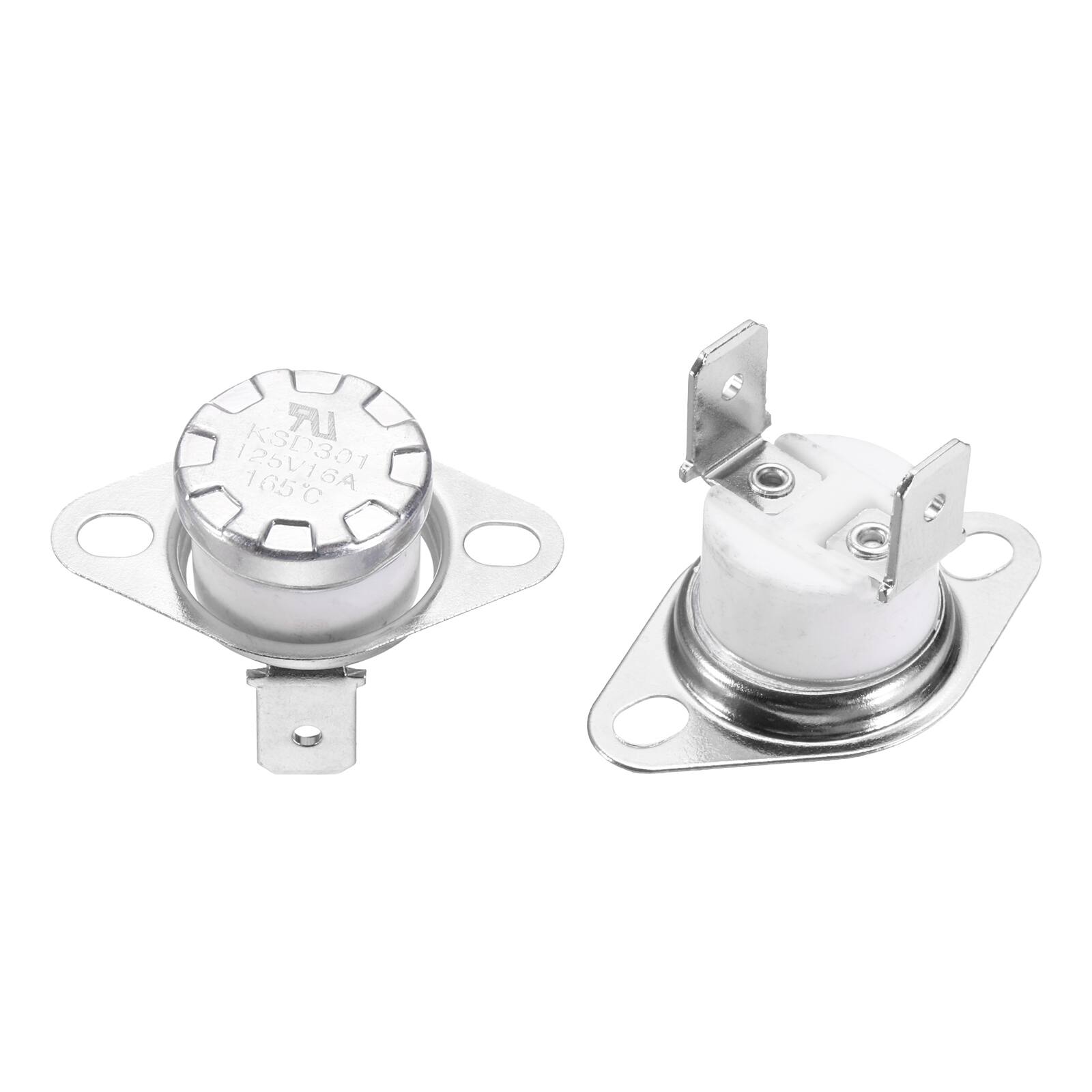 Unique Bargains - 2pcs KSD301 Thermostat 165°C/329°F 16A Normally Closed N.C Thermal Cutoff Switch for Microwaves/Oven Ceramic - Silver