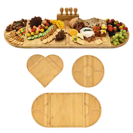 Front. Unique Bargains - Bamboo Charcuterie Boards & Knife Set, 4 in 1 Long & Round Magnetic Cheese Platter, Gift for House Warming - Bamboo.