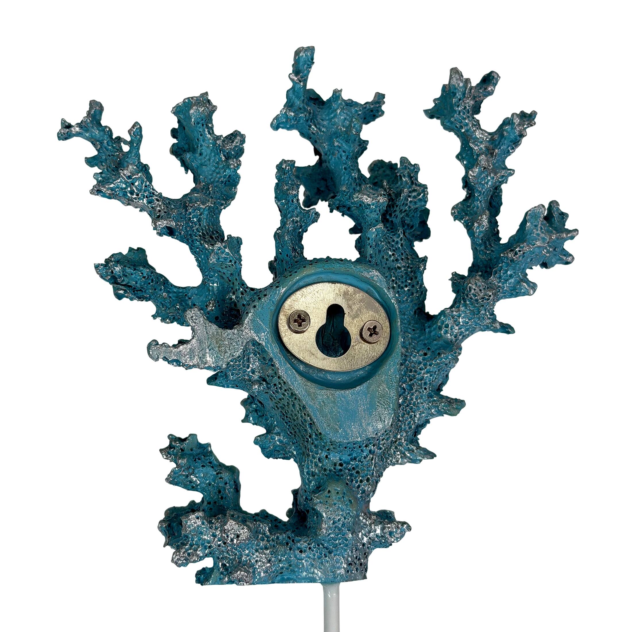 Alt View 7. Fancy That - Decorative Coral Wall Hook Blue Silver 7.5 in Resin Metal Key Holder - Blue.