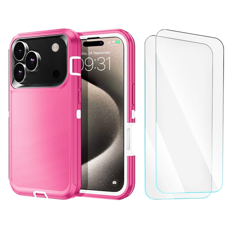 Entronix - Heavy Duty Bundle for iPhone 17 Pro Max - Case & 2 Screen Protectors - Pink