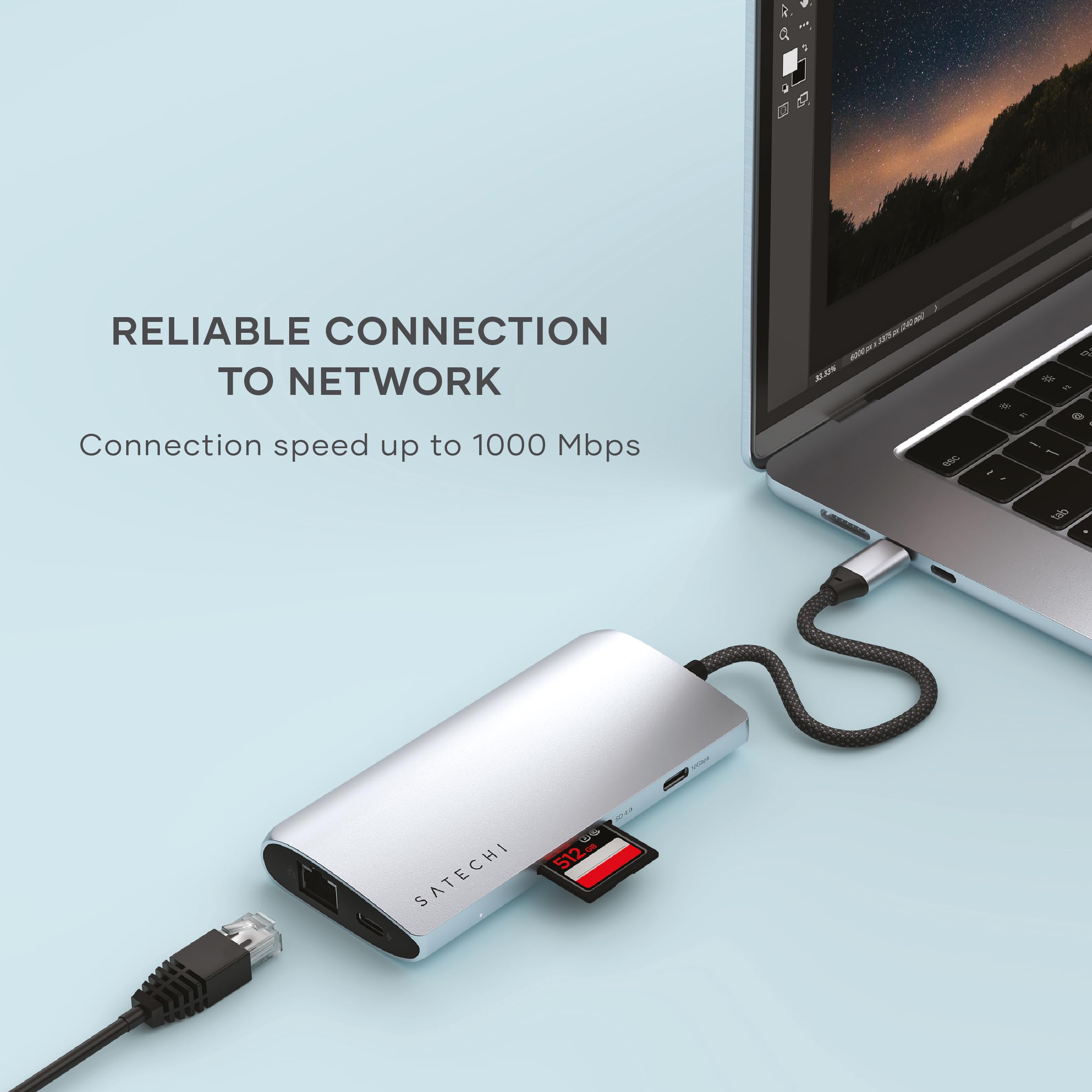 Satechi USB C Multiport Adapter 8 in 1 V3 8K HDMI, 100W Charging
