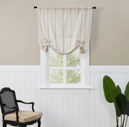 Kate Aurora - Country Farmhouse Cotton Striped Tie Up Window Curtain - 63 in. Long - Taupe - Beige