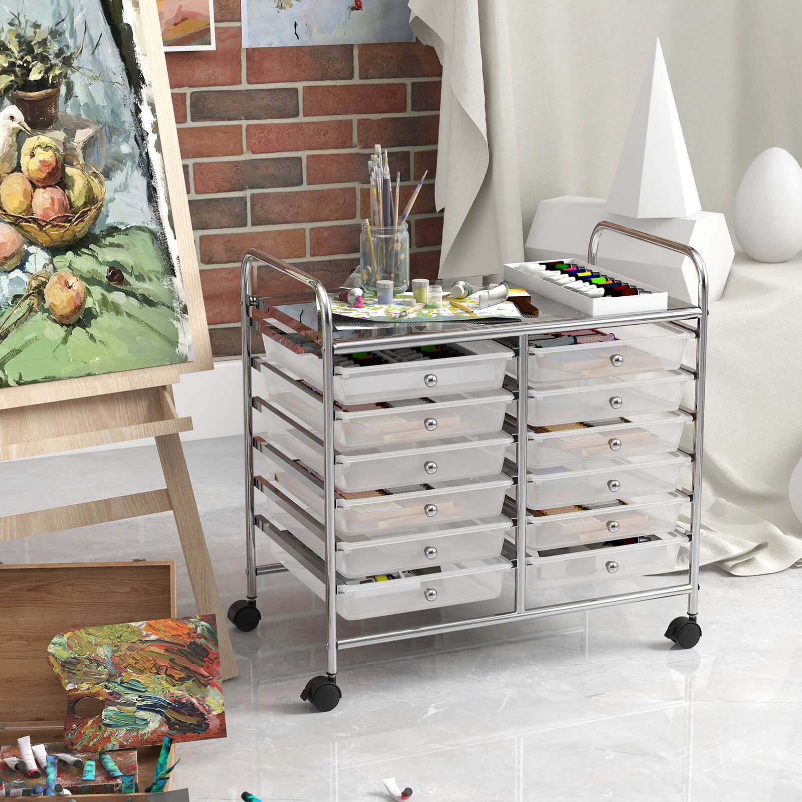 Alt View 5. Costway - Costway 12 Drawers Rolling Cart Storage Scrapbook Paper Studio Organizer Bins - Clear.