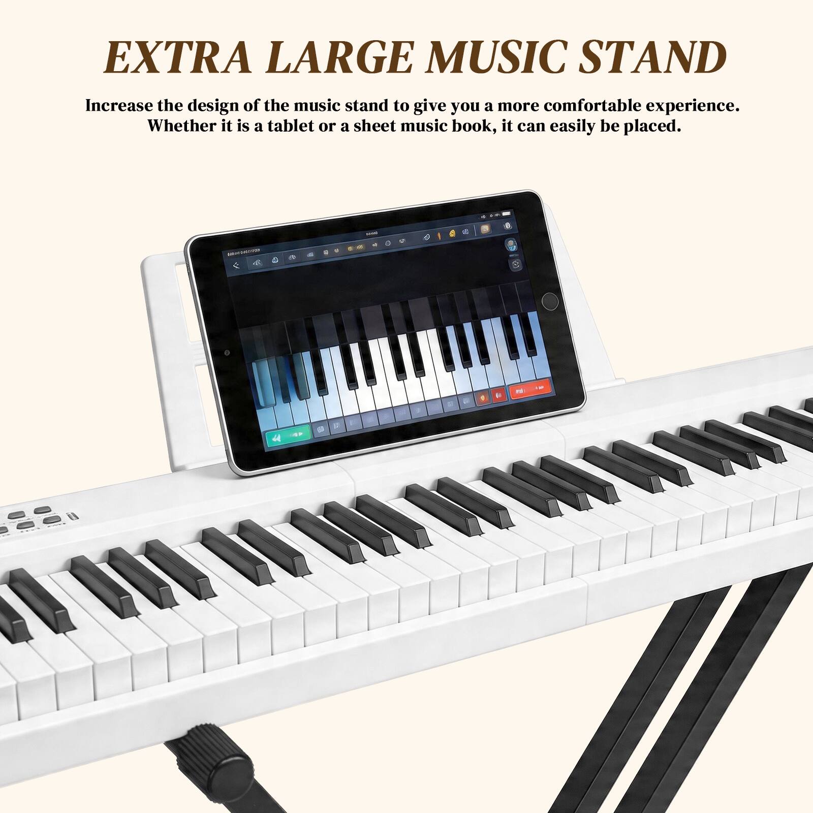 EXTRA LARGE MUSIC STAND

Increase the design of the music stand to give you a more comfortable experience. Whether it is a tablet or a sheet music book, it can easily be placed.