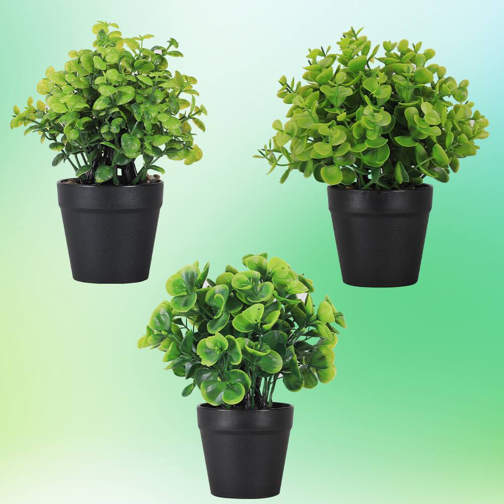 Front. Oumilen - Set of 3 Simulated Potted Flowers, Mini Artificial Decorative Potted Plant Planters.