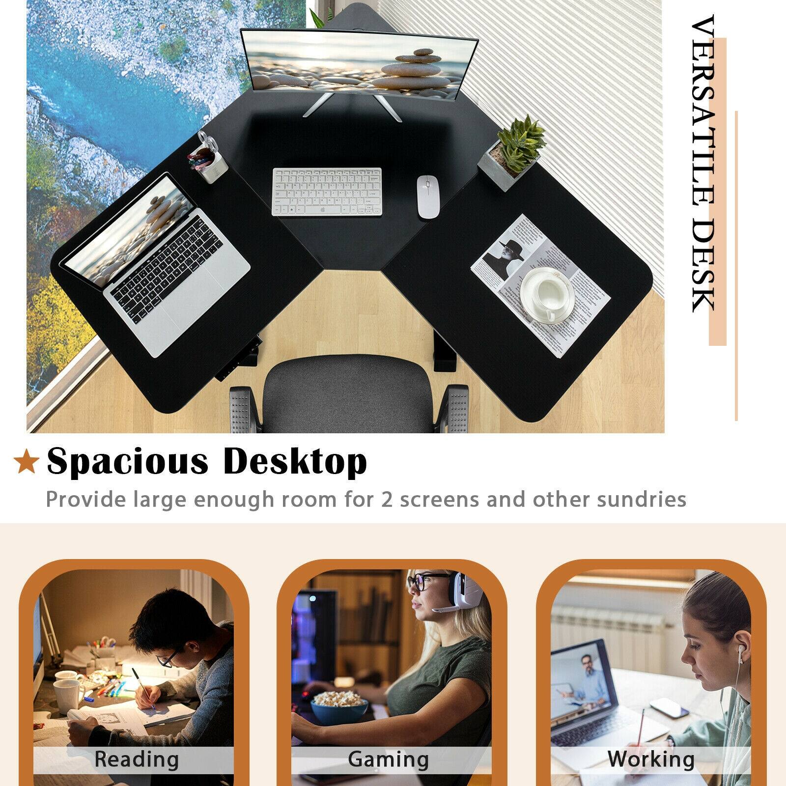 VERSATILE DESK

Spacious Desktop  
Provide large enough room for 2 screens and other sundries

Reading  
Gaming  
Working