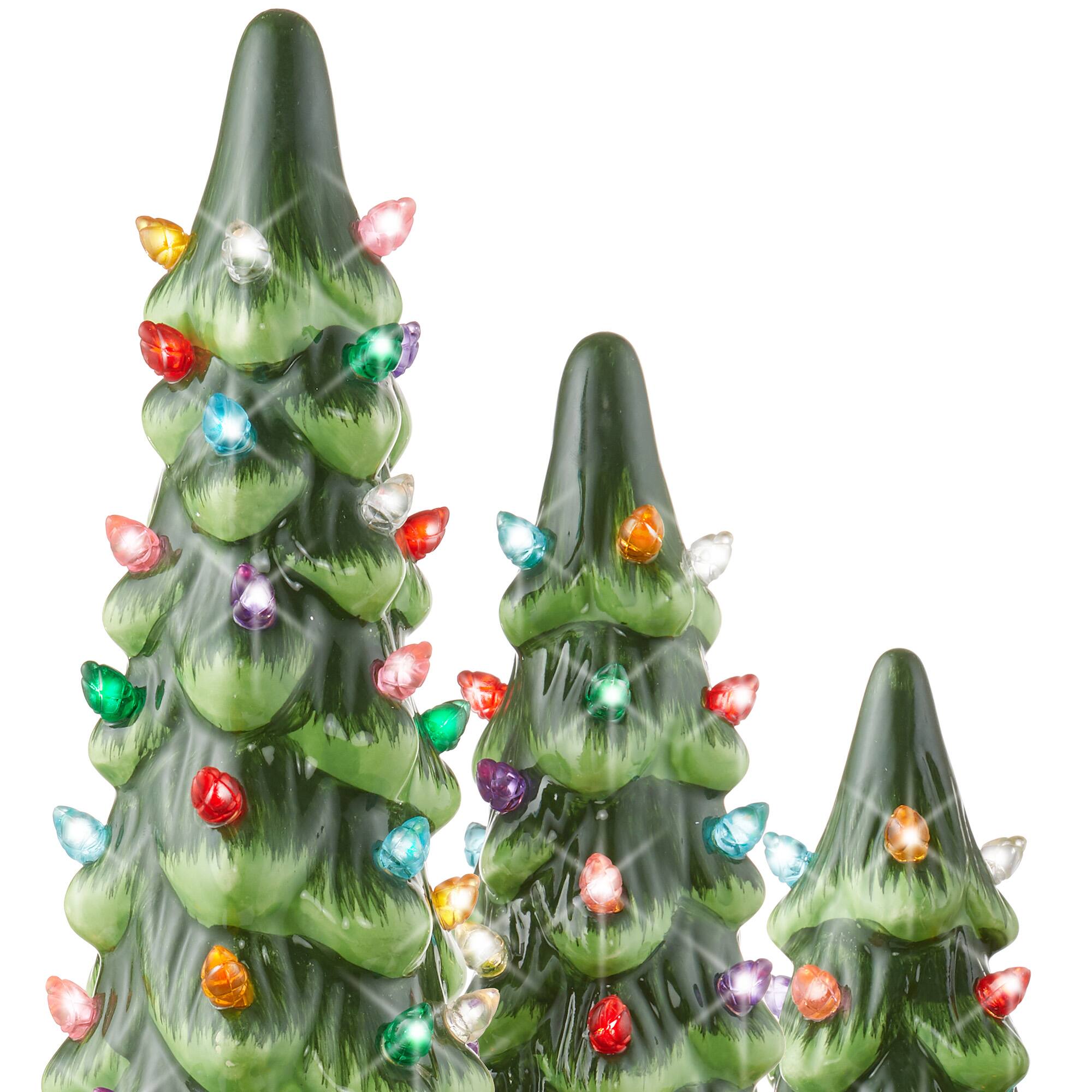 Alt View 4. Casafield - 3PC Set 8/10/12" Pre-Lit Ceramic Christmas Trees with Lights - Green w/ Multicolor.