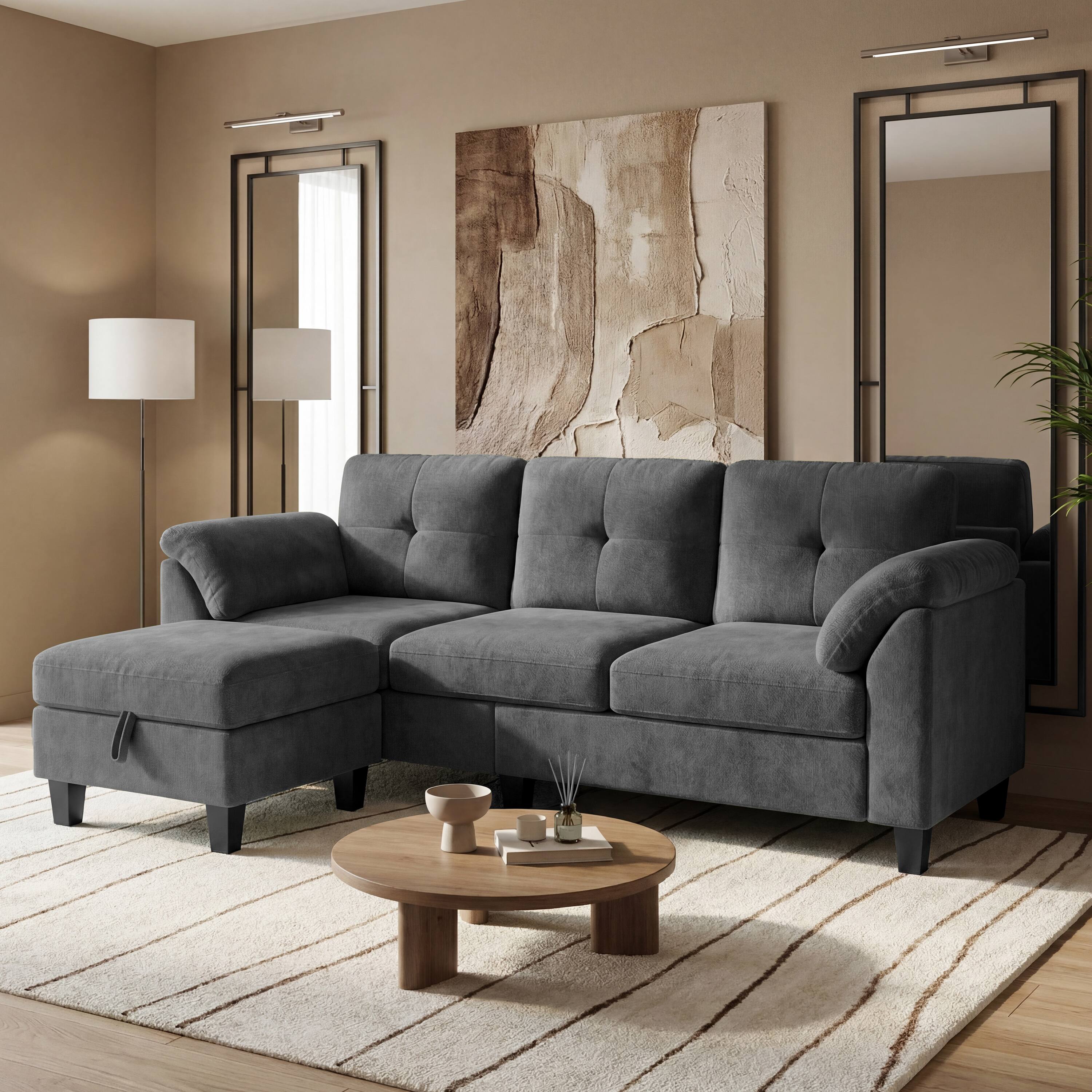 Dyonery - 76.4-inch modern-style armrest pillow three-seater sofa in silk gray - Gray