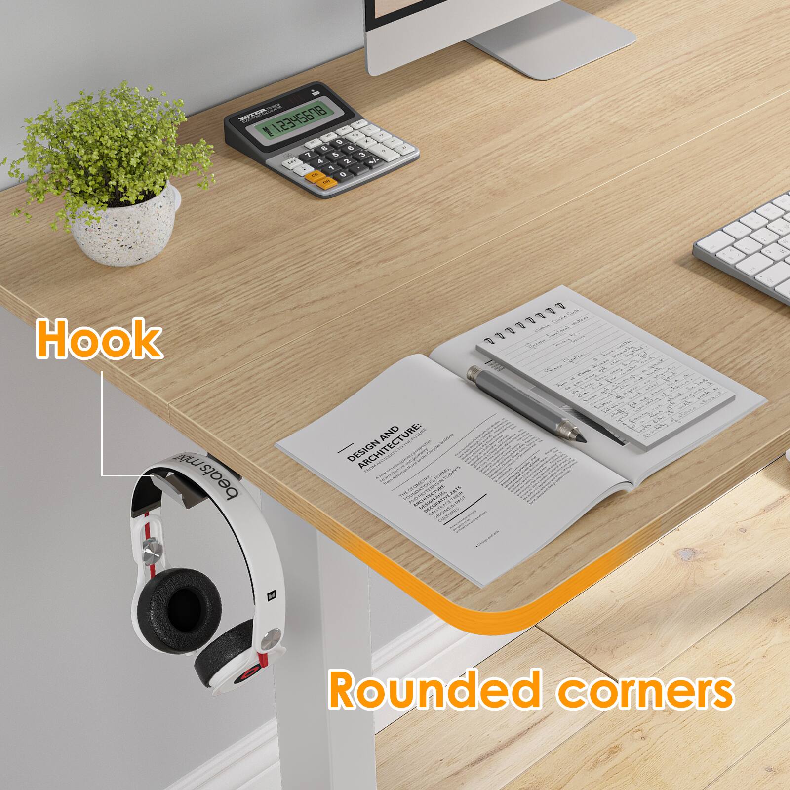 The text in the image is:

- "Hook"
- "Rounded corners"