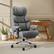Angle. Brick Attic - Big and Tall Ergonomic Office Chair, Wide Executive Leather Reclining Gaming Chair with Footrest - Grey.