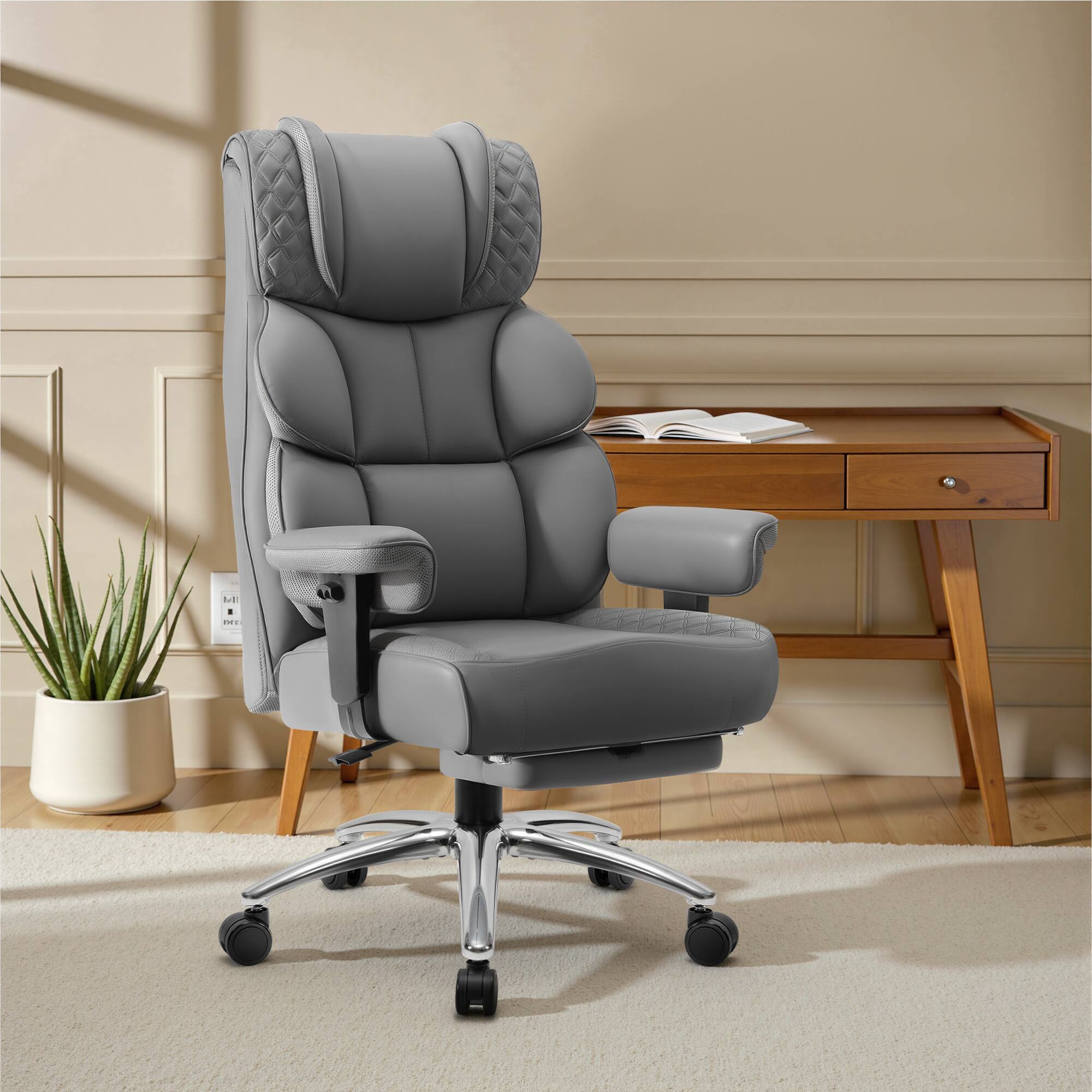 Alt View 7. KERDOM - Wide Ergonomic Executive High Back Reclining Computer Chair, 360 Swivel Rolling Wheels and Padded Lumbar Support - Grey.